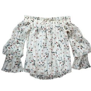 WAYF white floral off the shoulder tunic blouse top flowy boho xs